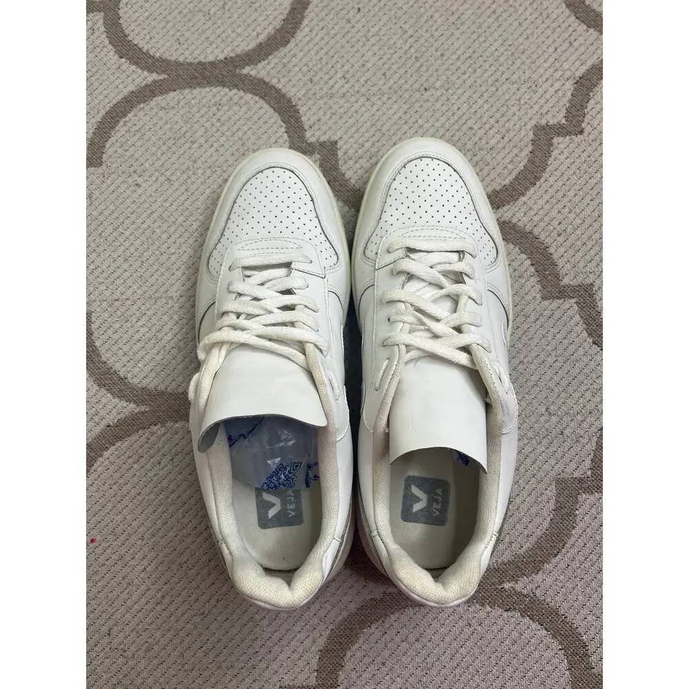 Veja V-10 sneakers all-white leather perforated toes lace.up sneakers, size 10